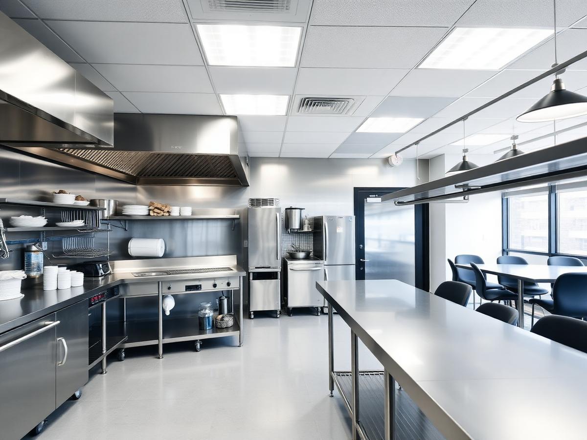 Cocina comercial y oficina limpias protegidas contra plagas